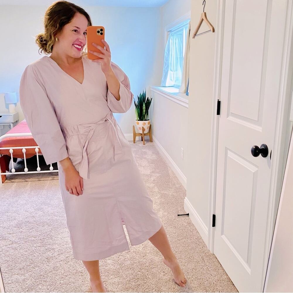 NWT Sea New York Purple Gray Cotton Puff Sleeve MIDI Dress 2